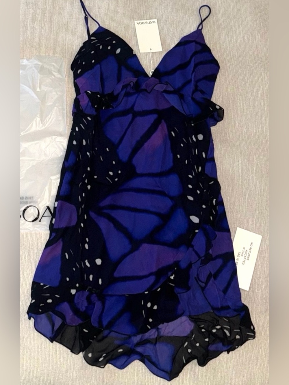 NWT Rat & Boa Beatriz Dress New Purple Mini Silk Black Butterfly Small Cocktail - Picture 12 of 13